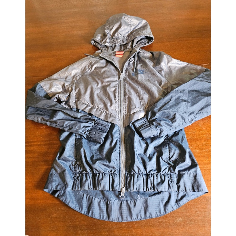 Nike Windrunner Jacket Womens Small Blue Grey Hooded Ripstop Full Zip